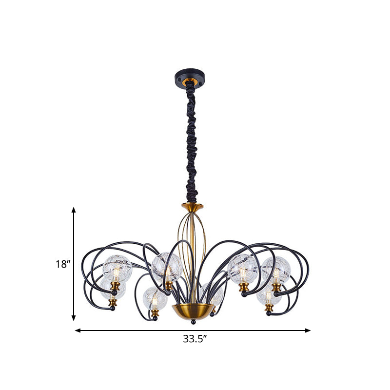 Modo Ceiling Chandelier: Black-Gold Simplicity Clear Glass 5/8 Bulbs Arched Arm Pendant Light