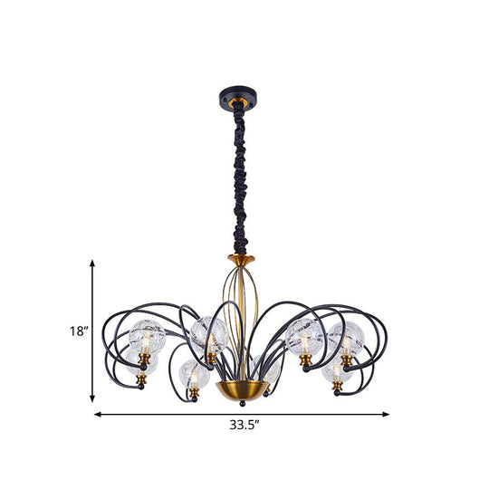 Modo Ceiling Chandelier: Black-Gold Simplicity Clear Glass 5/8 Bulbs Arched Arm Pendant Light