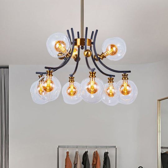 2-Tier Nordic Style Clear Glass Pendant Chandelier: Orb-Shaped Black & Gold 9/12-Head 9 / Black-Gold