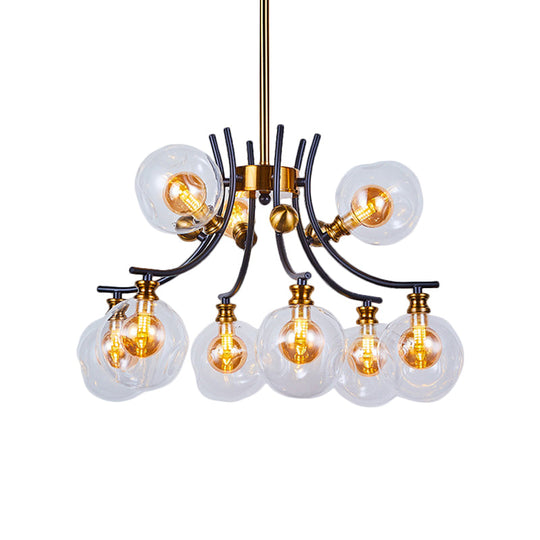 2-Tier Nordic Style Clear Glass Pendant Chandelier: Orb-Shaped Black & Gold 9/12-Head