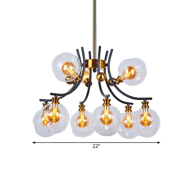 2-Tier Nordic Style Clear Glass Pendant Chandelier: Orb-Shaped Black & Gold 9/12-Head