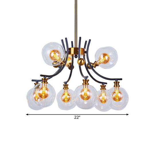 2-Tier Nordic Style Clear Glass Pendant Chandelier: Orb-Shaped Black & Gold 9/12-Head