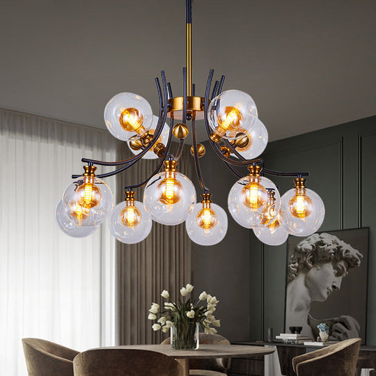 2-Tier Nordic Style Clear Glass Pendant Chandelier: Orb-Shaped Black & Gold 9/12-Head 12 /