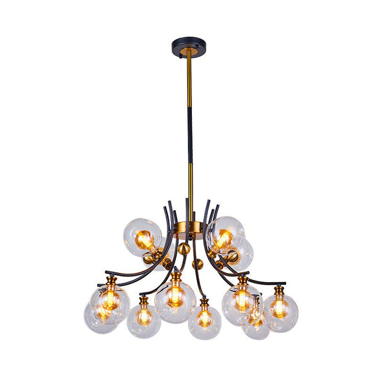 2-Tier Nordic Style Clear Glass Pendant Chandelier: Orb-Shaped Black & Gold 9/12-Head