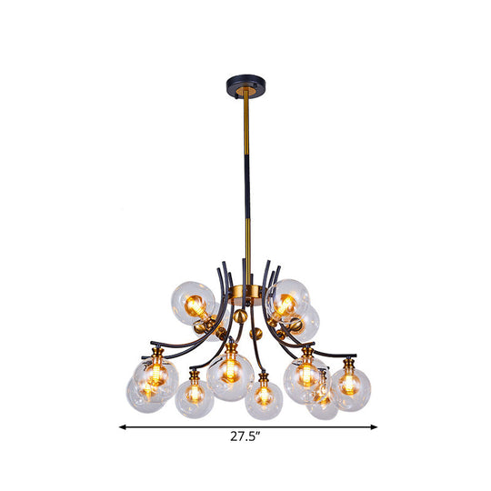 2-Tier Nordic Style Clear Glass Pendant Chandelier: Orb-Shaped Black & Gold 9/12-Head