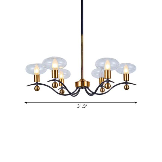 Minimalist Clear Glass Ellipsoid Pendant Chandelier: Black-Gold 6/8/12 Bulb Options 1/2-Layer