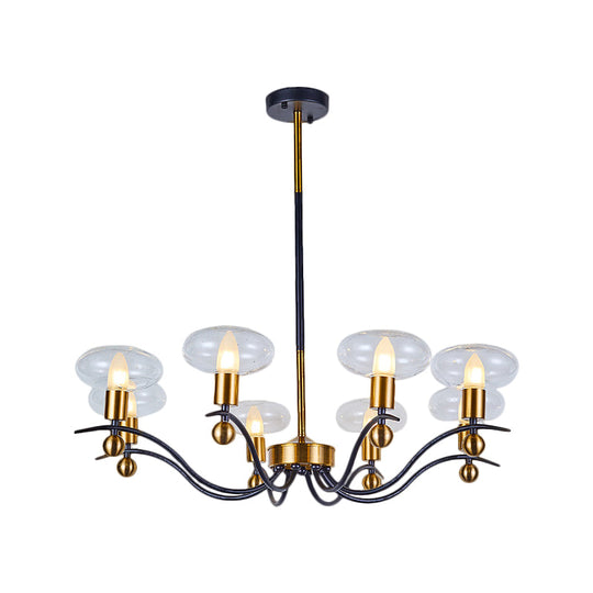 Minimalist Clear Glass Ellipsoid Pendant Chandelier: Black-Gold 6/8/12 Bulb Options 1/2-Layer