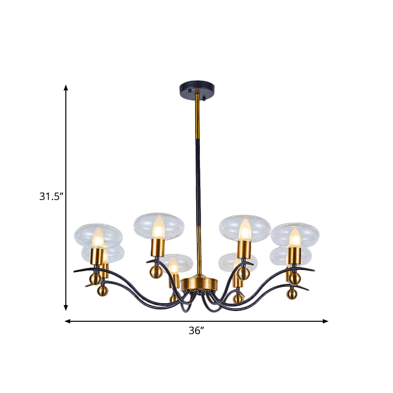 Minimalist Clear Glass Ellipsoid Pendant Chandelier: Black-Gold 6/8/12 Bulb Options 1/2-Layer