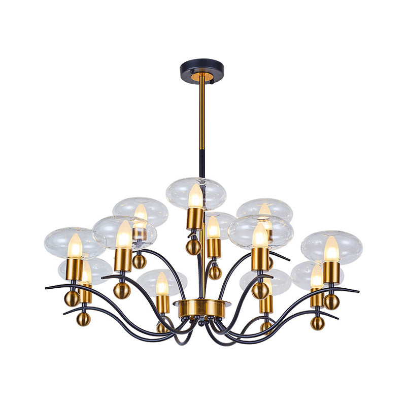 Minimalist Clear Glass Ellipsoid Pendant Chandelier: Black-Gold 6/8/12 Bulb Options 1/2-Layer