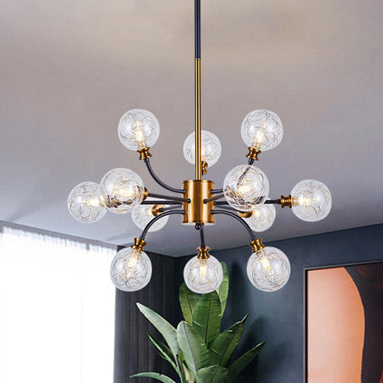 Bubble Suspended Lighting: Contemporary Glass Chandelier With 12/16-Lights And Elegant Curvy Arm In