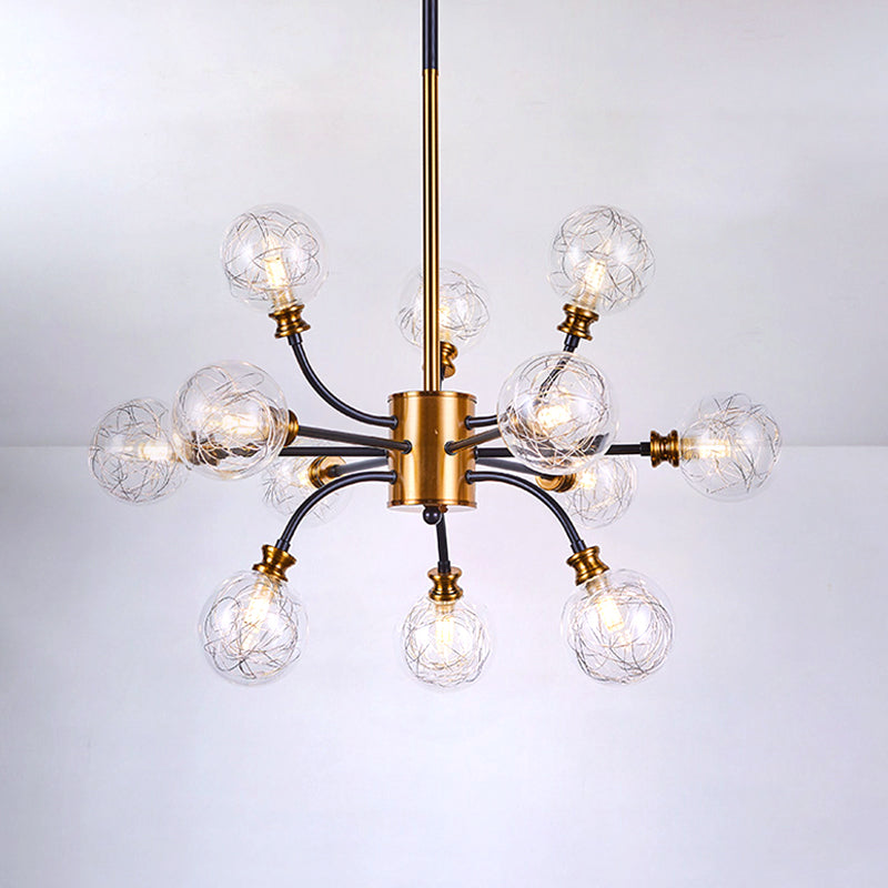 Bubble Suspended Lighting: Contemporary Glass Chandelier With 12/16-Lights And Elegant Curvy Arm In