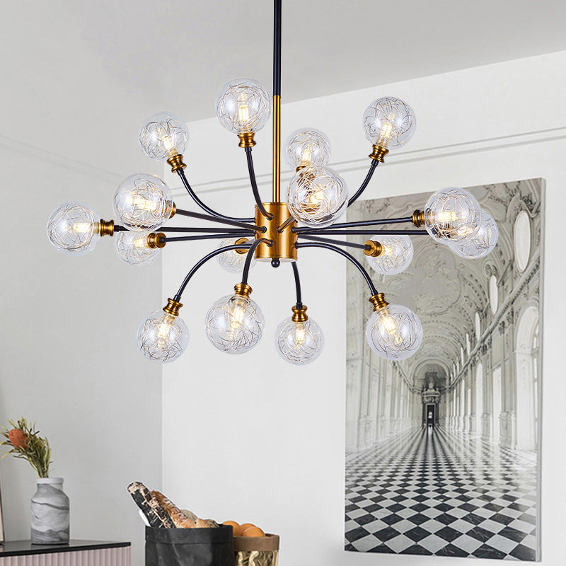 Bubble Suspended Lighting: Contemporary Glass Chandelier With 12/16-Lights And Elegant Curvy Arm In