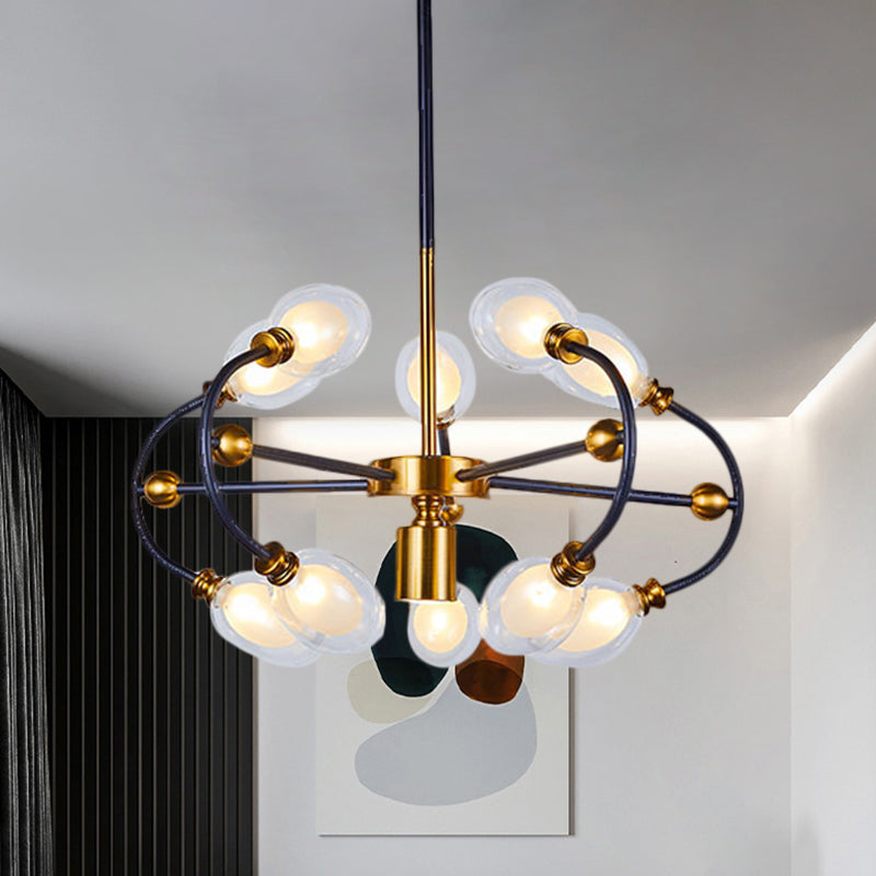 Minimalist Curvy Arm Black-Gold Pendant Chandelier - Oval Down Lighting With Clear Glass