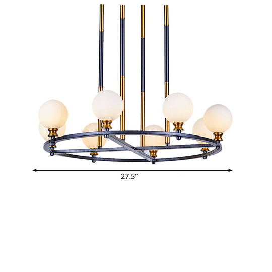 Nordic Style Black-Gold Globe Ceiling Chandelier With Frosted Glass Drop Pendant - 6/8 Lights Ring