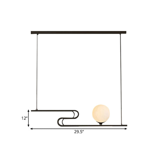 Lustre suspendu moderne avec verre laiteux et design de ligne pliante en noir pour îlot de salle à manger - Simplicity Modo