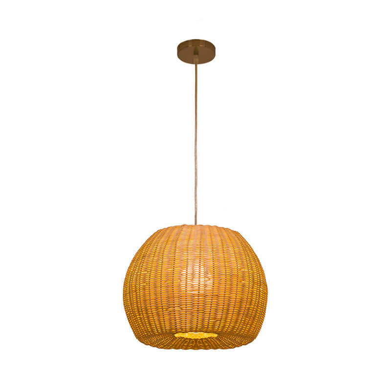 Handwoven Rattan Pendant Light For Restaurants - Contemporary Design With 1-Bulb And Beige