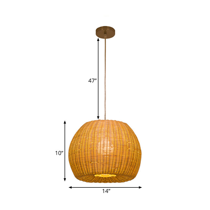 Handwoven Rattan Pendant Light For Restaurants - Contemporary Design With 1-Bulb And Beige