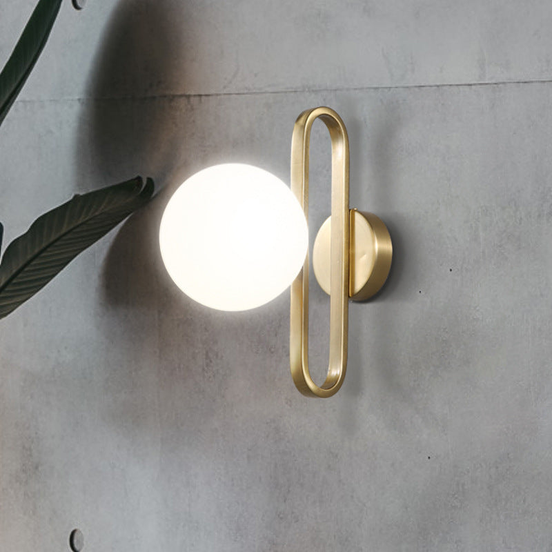 Opal Glass Sphere Sconce Light - Single Gold Wall Lighting With Oblong Decor