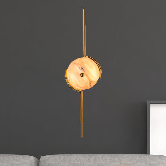 Modern Gold Round Led Wall Light With Marble Accents - Ideal For Bedroom