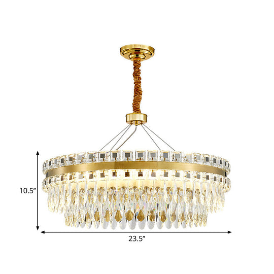 Modern Round Crystal Shell Hanging Lamp Kit - 18/23.5 Wide Led Pendant Chandelier In Gold