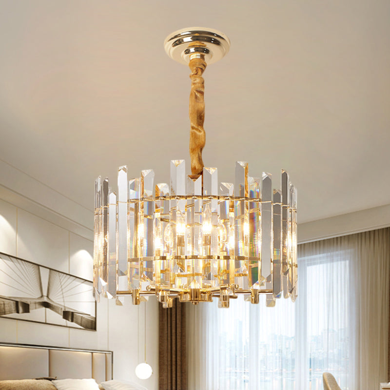 Modern Drum Chandelier - 6/8 Bulbs Clear Crystal Suspension Lighting 18/23.5 Width / 18