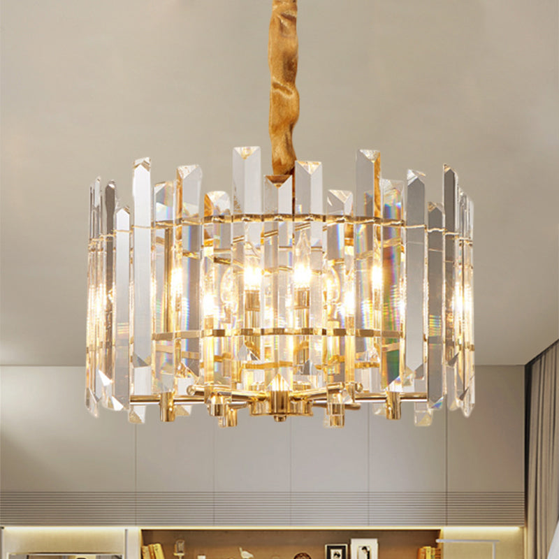 Modern Drum Chandelier - 6/8 Bulbs Clear Crystal Suspension Lighting 18/23.5 Width