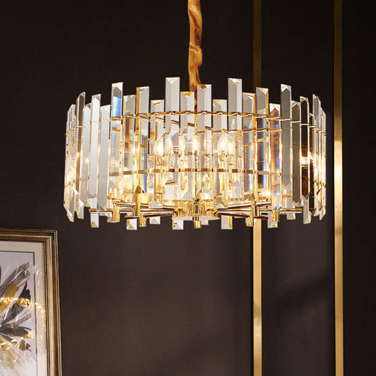 Modern Drum Chandelier - 6/8 Bulbs Clear Crystal Suspension Lighting 18/23.5 Width / 23.5