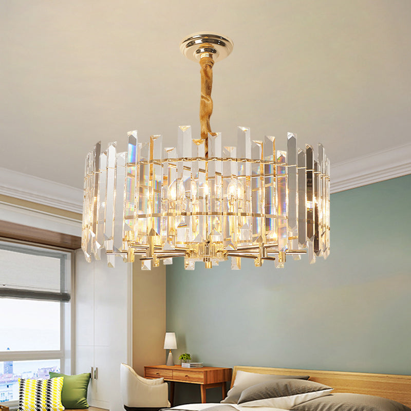 Modern Drum Chandelier - 6/8 Bulbs Clear Crystal Suspension Lighting 18/23.5 Width