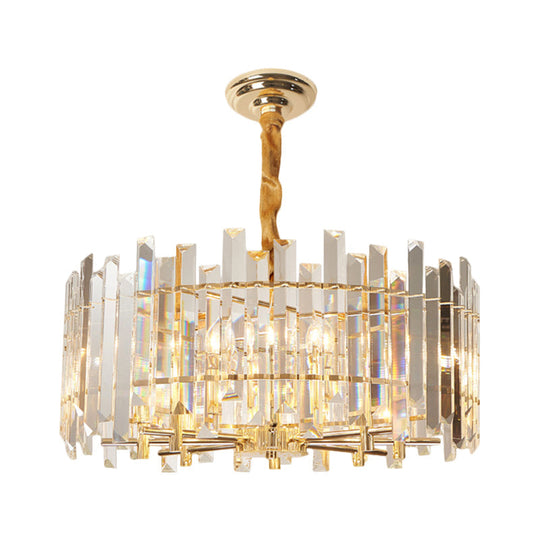 Modern Drum Chandelier - 6/8 Bulbs Clear Crystal Suspension Lighting 18/23.5 Width