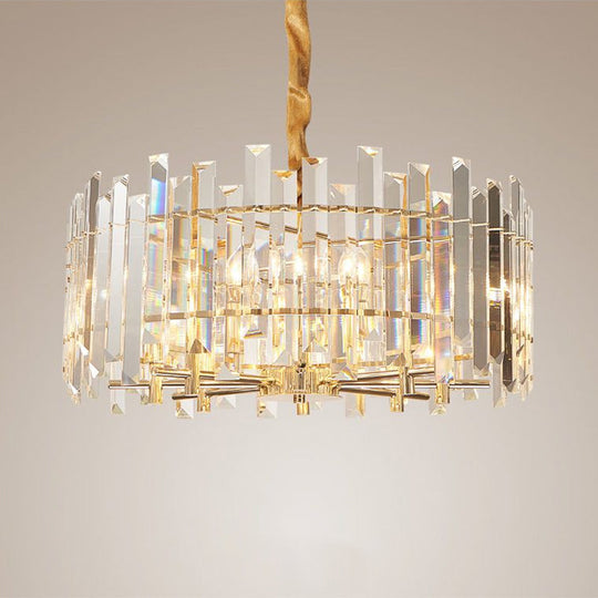 Modern Drum Chandelier - 6/8 Bulbs Clear Crystal Suspension Lighting 18/23.5 Width