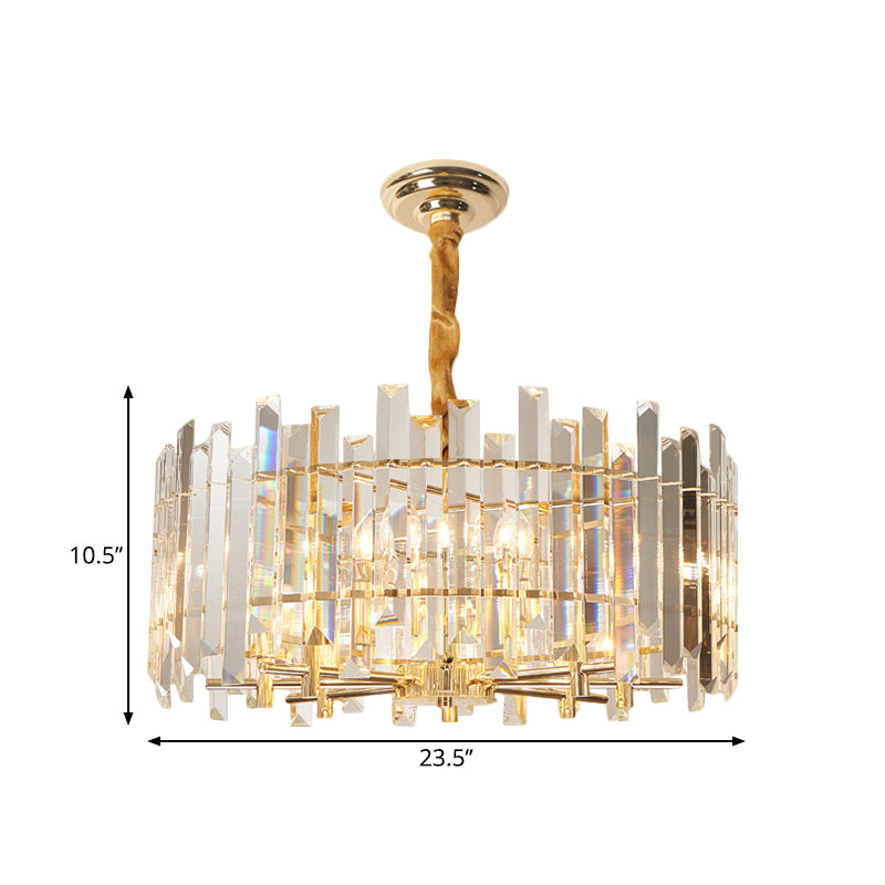 Modern Drum Chandelier - 6/8 Bulbs Clear Crystal Suspension Lighting 18/23.5 Width