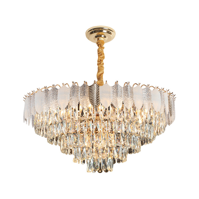 7-Head Clear Crystal Prisms Chandelier Pendant Light Modern Circular Ceiling Suspension Lamp