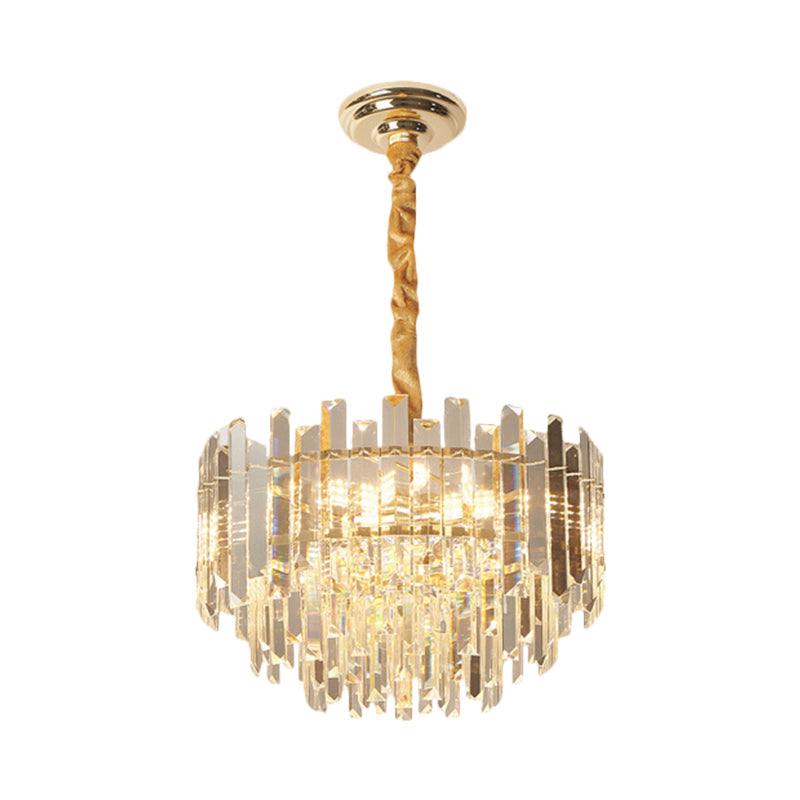 Contemporary Drum Pendant Light Fixture With Crystal Prismatic Clear Bulbs 18/23.5 Wide