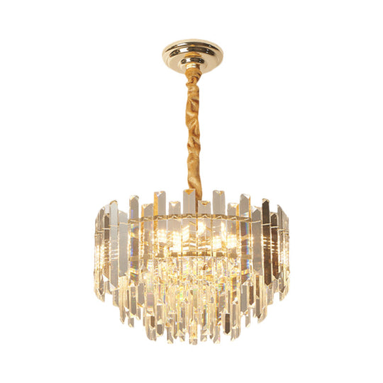 Contemporary Drum Pendant Light Fixture With Crystal Prismatic Clear Bulbs 18/23.5 Wide