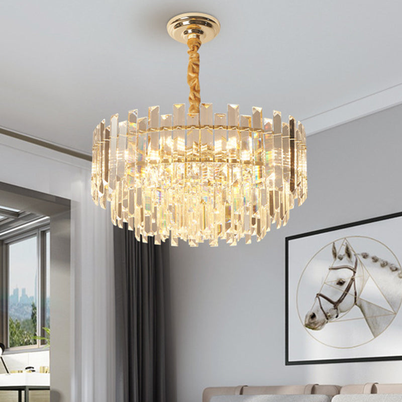 Contemporary Drum Pendant Light Fixture With Crystal Prismatic Clear Bulbs 18/23.5 Wide