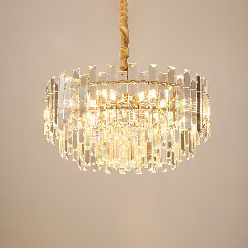 Contemporary Drum Pendant Light Fixture With Crystal Prismatic Clear Bulbs 18/23.5 Wide