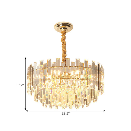 Contemporary Drum Pendant Light Fixture With Crystal Prismatic Clear Bulbs 18/23.5 Wide