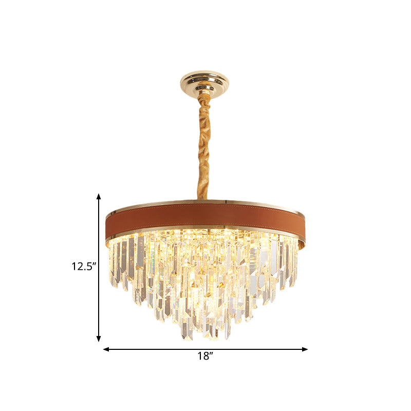 Lustre rond en cristal moderne - Finition marron, 8 têtes, suspension pour salon