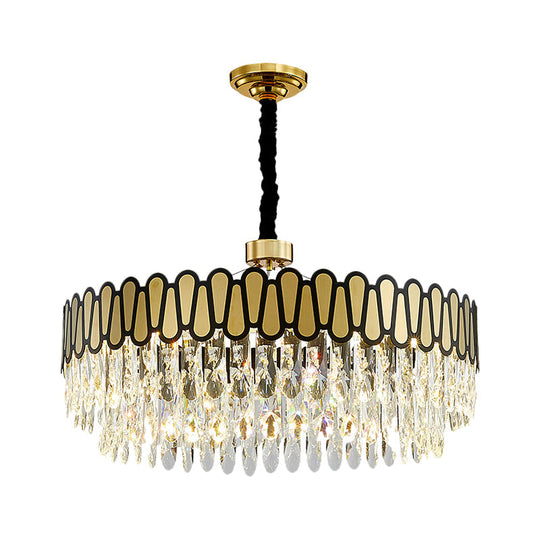 Contemporary Gold LED Circular Ceiling Pendant with Clear Crystal Drops Chandelier Light