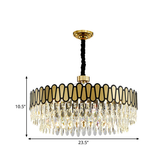 Contemporary Gold LED Circular Ceiling Pendant with Clear Crystal Drops Chandelier Light