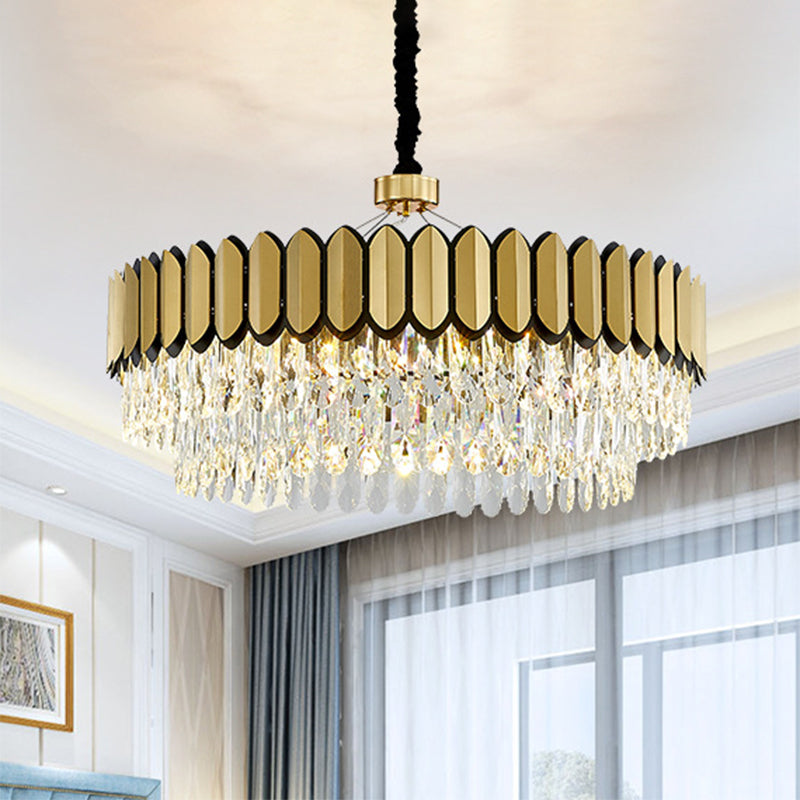 Contemporary Gold Led Pendant With Crystal Drops - 18/23.5 Wide Ceiling Chandelier