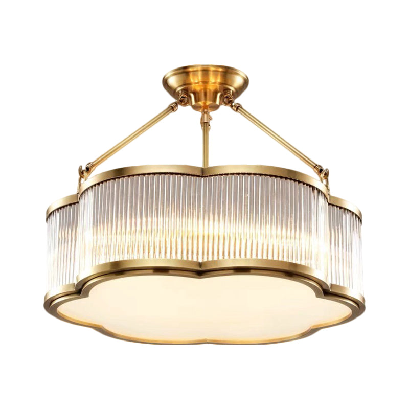 Contemporary Crystal Floral Semi Flush Ceiling Lamp In Gold - 19.5/23.5 Wide 5/6 Heads