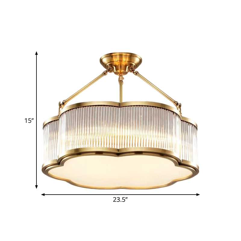 Contemporary Crystal Floral Semi Flush Ceiling Lamp In Gold - 19.5/23.5 Wide 5/6 Heads