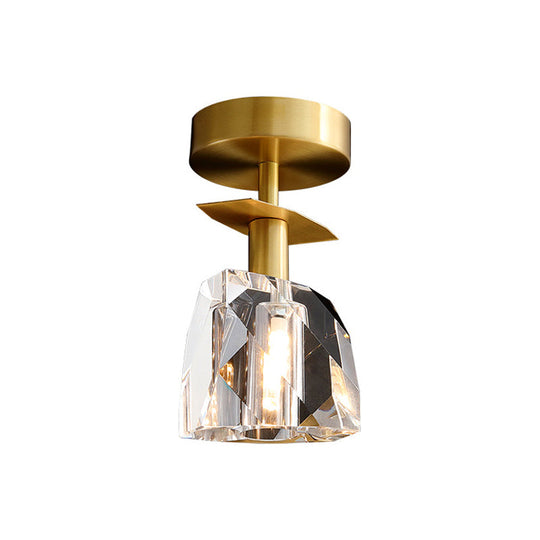 Modern Brass Semi Flush Ceiling Light - Clear Bevel Cut Glass, Irregular Half Sphere Design