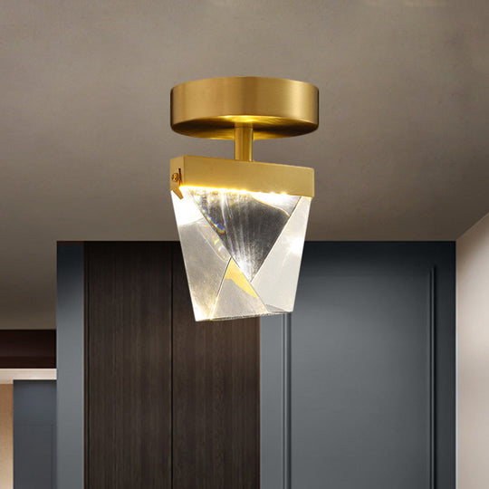 Clear Crystal LED Brass Cube Semi-Flush Mount Light Fixture for Contemporary Corridors