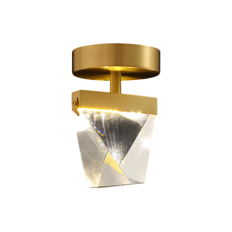 Clear Crystal LED Brass Cube Semi-Flush Mount Light Fixture for Contemporary Corridors