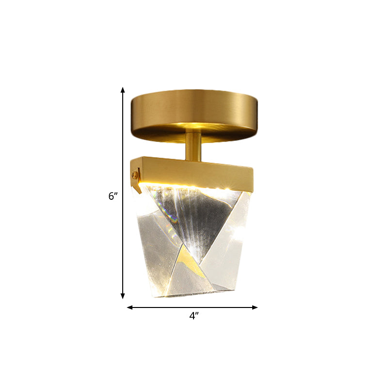 Clear Crystal LED Brass Cube Semi-Flush Mount Light Fixture for Contemporary Corridors