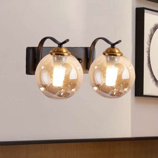 Modernist Bubbly Wall Sconce In Amber/Smoke Gray Glass - Drawing Room Light Mounted Black/Gold