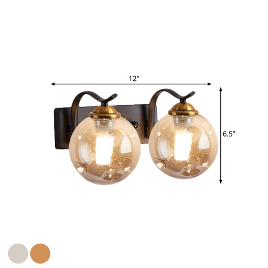 Modernist Bubbly Wall Sconce In Amber/Smoke Gray Glass - Drawing Room Light Mounted Black/Gold