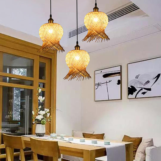 Bamboo Jellyfish Hanging Lamp - Asian 1-Light Pendant For Restaurants